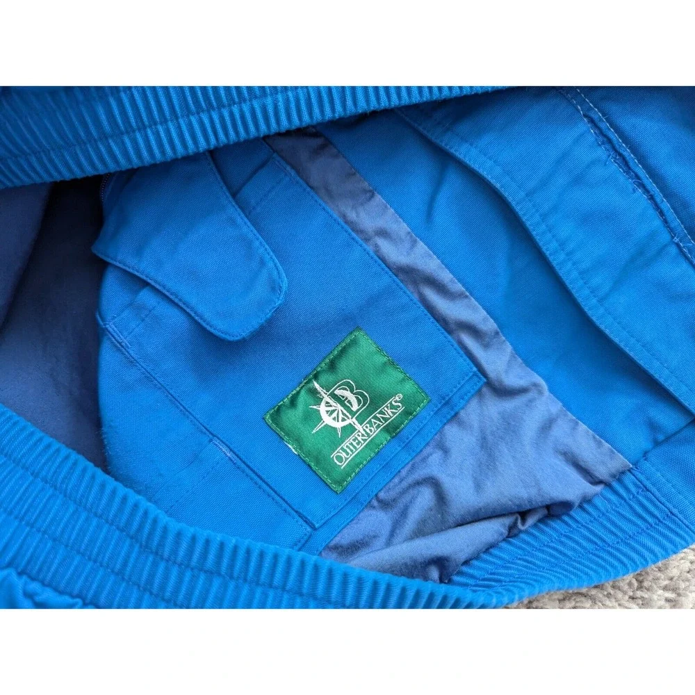 Vintage Outer Banks Crew Hoodie‎ Jacket Mens Large Snap Blue Windbreaker Logo